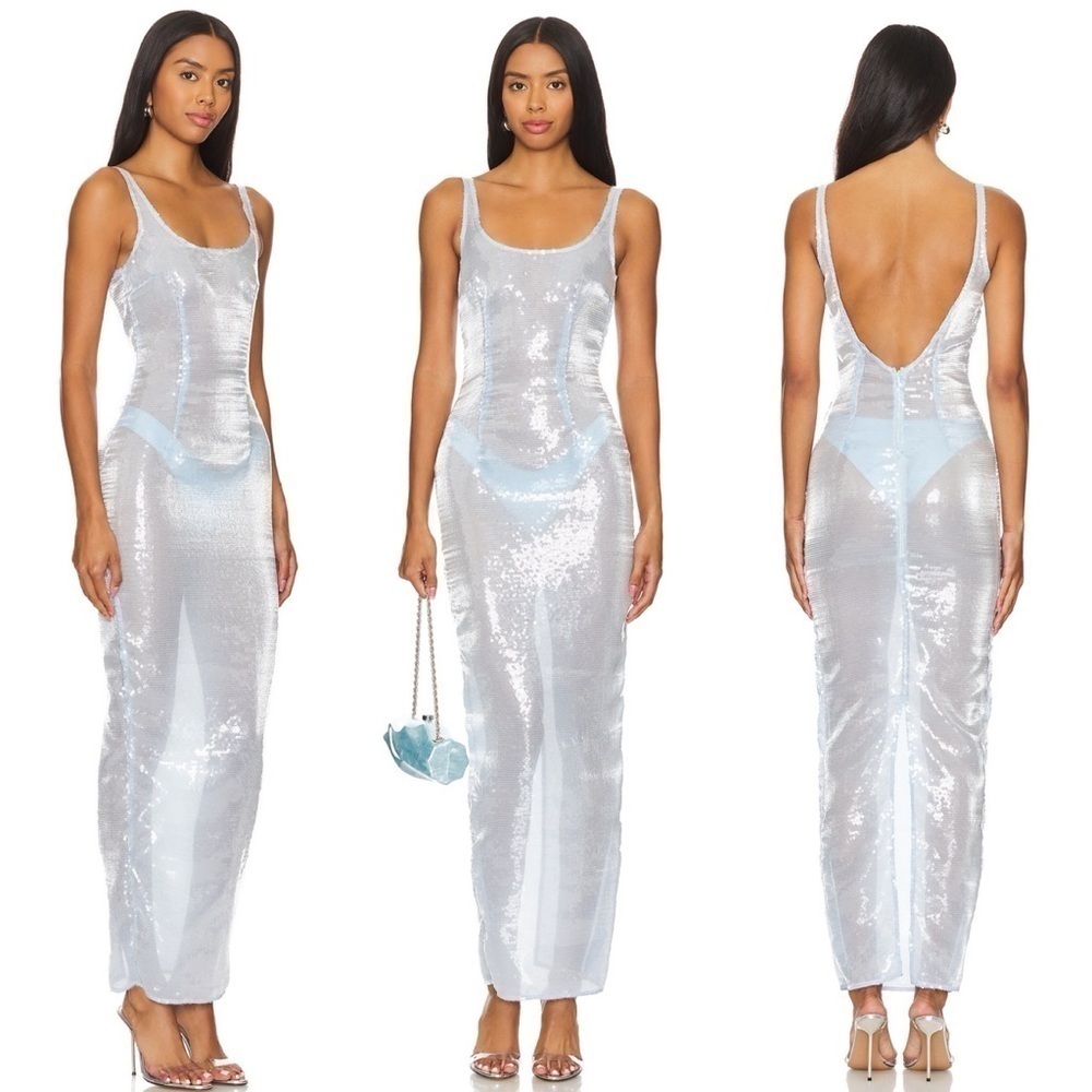 MISCREANTS x REVOLVE- Kaia Dress Maxi Baby Blue Sequin Size UK 8 / US S